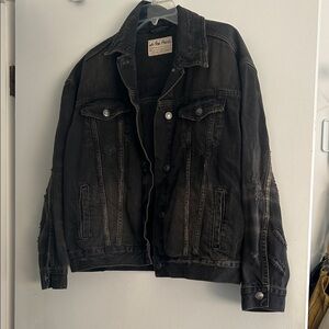 Free People Distressed Black Denim Jacket